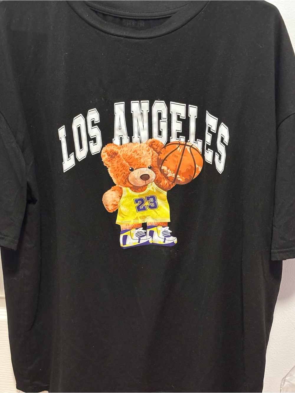 Los Angeles Teddy Basketball Tee in Black and Yellow